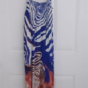 Blue sundress with white swirl design